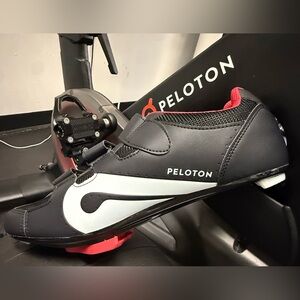 Peloton cycling, shoes, Black and White Cycling Shoes with Red Accents Mens 13